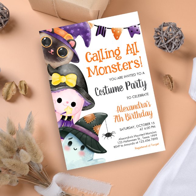 Calling All Monsters Halloween Costume Birthday  Invitation (Calling All Monsters Costume Halloween Birthday Invitation)