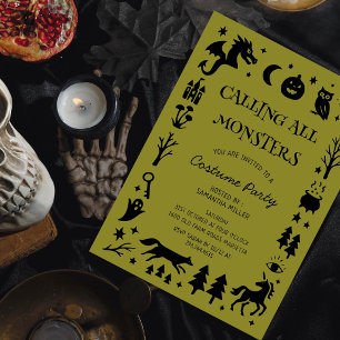 Calling All Monsters Halloween Costume Party Invitation