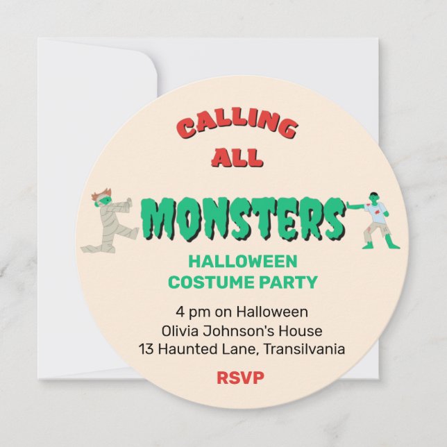 Calling all Monsters Halloween Party Invitation (Front)