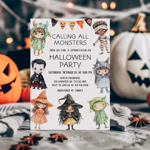 Calling All Monsters Kids Costume Halloween Party  Invitation