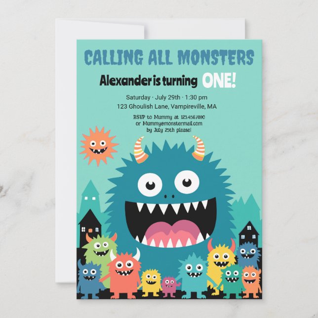 Calling All Monsters Personalise Invitation (Front)