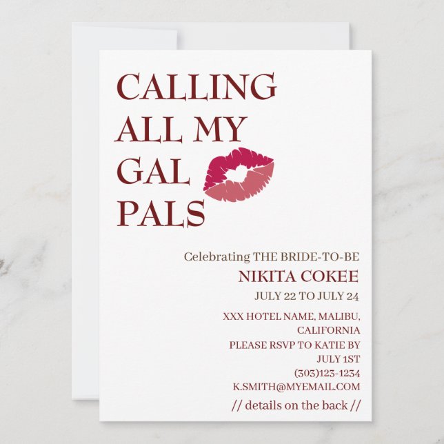 CALLING ALL MY GAL PALS Funny Bachelorette Weekend Invitation (Front)