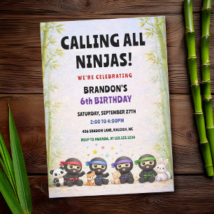 Calling All Ninjas Colorful Stars Kids Birthday Invitation