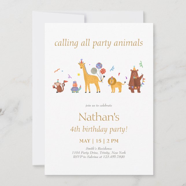 Calling all Party Animal Birthday Invitation (Front)