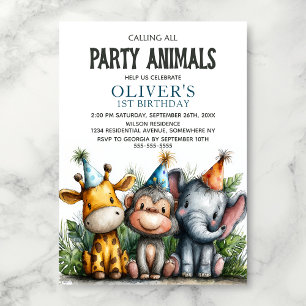 Calling All Party Animals 1st Birthday Party Invitation