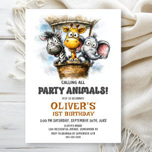 Calling all Party Animals 1st Birthday Party Invitation
