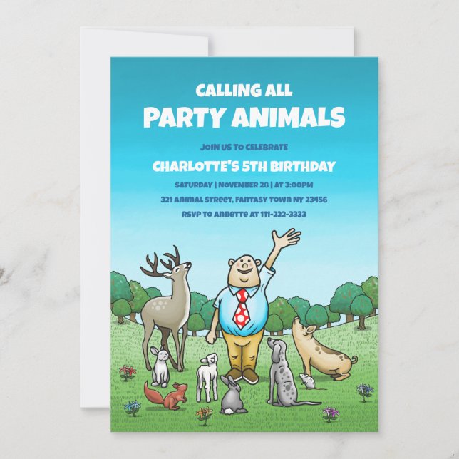 Calling All Party Animals Birthday Invitation (Front)