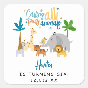Calling All Party Animals Birthday Party Square Sticker