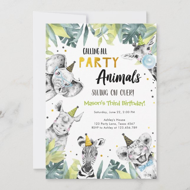 Calling All Party Animals Boy Safari Birthday  Invitation (Front)