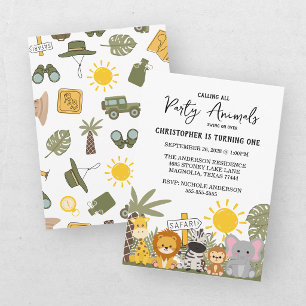 Calling All Party Animals Boy Safari Birthday Invitation