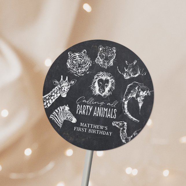 Calling All Party Animals Chalkboard Birthday Classic Round Sticker (Creator Uploaded)