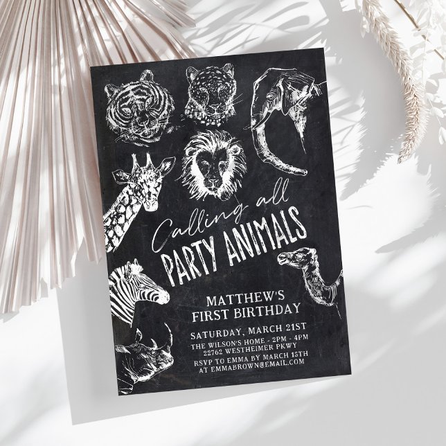 Calling All Party Animals Chalkboard Birthday Invitation (Creator Uploaded)