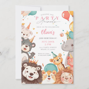 Calling All Party Animals Circus Animals Birthday Invitation