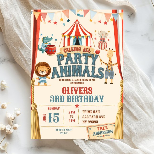 Calling All Party Animals Circus Birthday Invitation (Creator Uploaded)