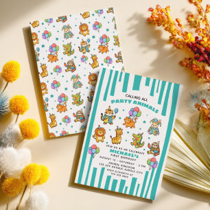 Calling All Party Animals Cute Kids' 1st Birthday  Invitation