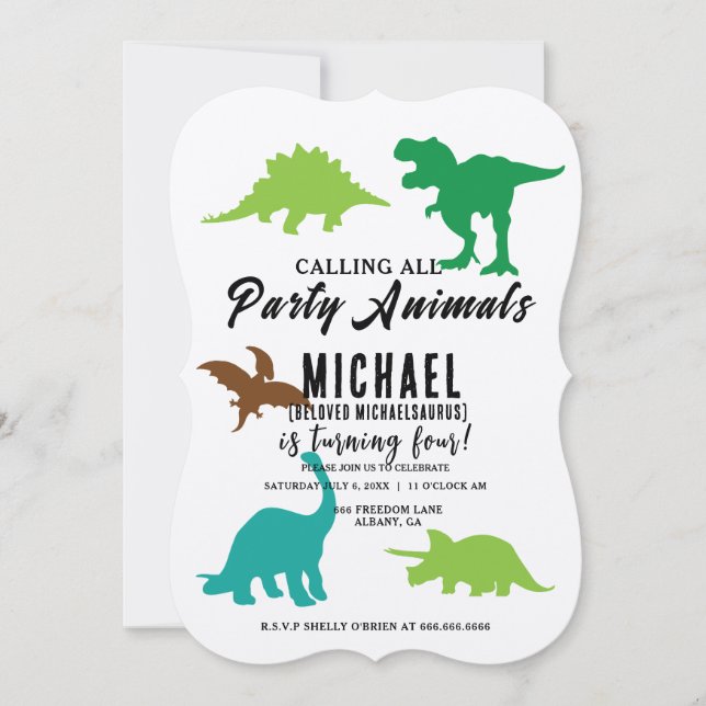 Calling All Party Animals Dinosaurs Birthday Invitation (Front)