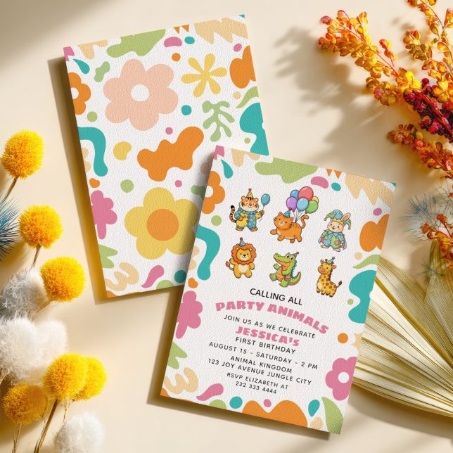 Calling All Party Animals Floral Kids 1st Birthday Invitation (Creator Uploaded)