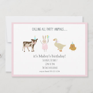 Calling All Party Animals Girl Birthday Invitation