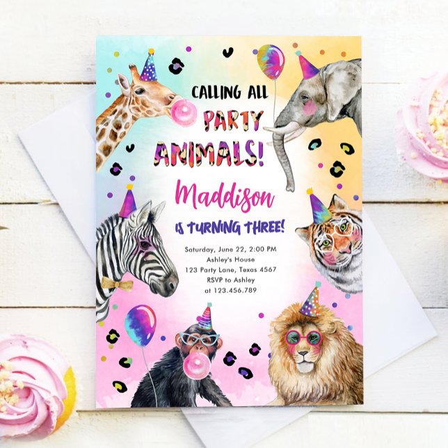 Calling All Party Animals Girl Safari Birthday Invitation (Creator Uploaded)