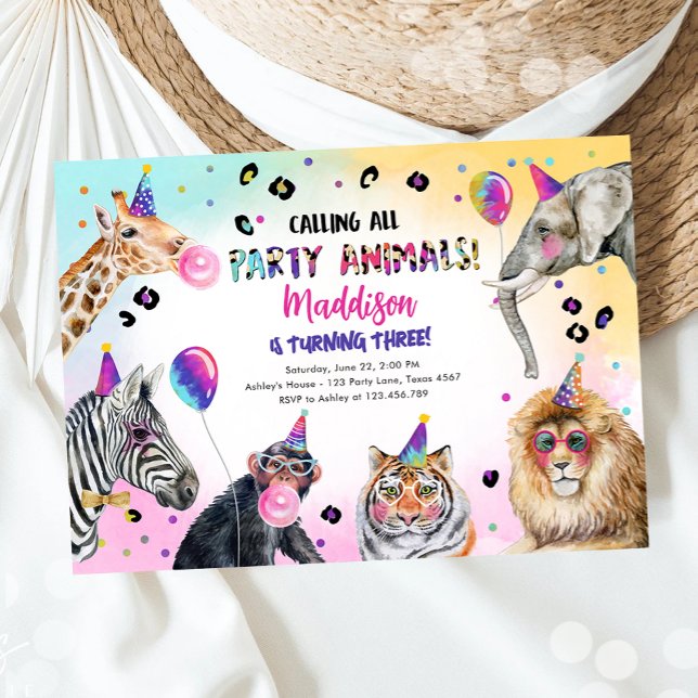 Calling All Party Animals Girl Safari Birthday Invitation (Creator Uploaded)