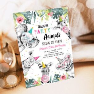Calling All Party Animals Girl Safari Birthday Invitation