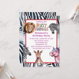 Calling All Party Animals Girls' Birthday Party Invitation