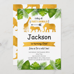 Calling All Party Animals Golden Safari Invite