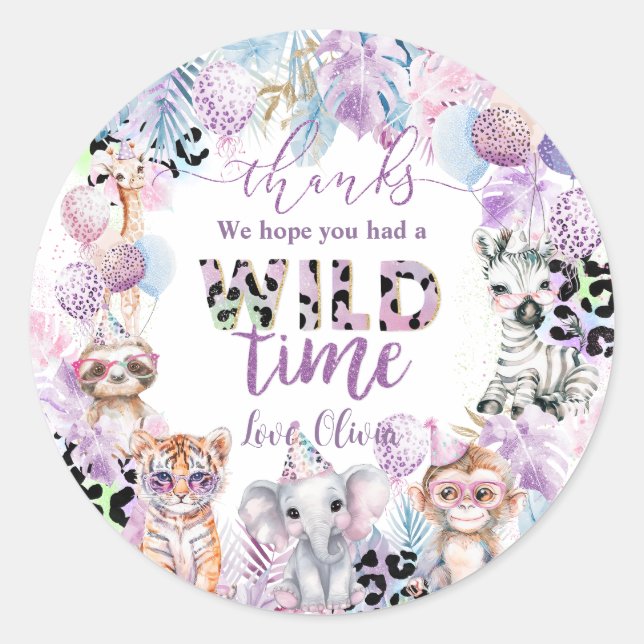 Calling All Party Animals Jungle Safari Birthday Classic Round Sticker (Front)