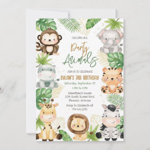 Calling All Party Animals Jungle Safari Birthday Invitation