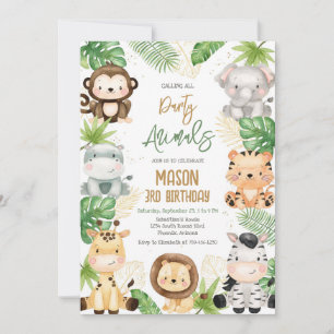 Calling All Party Animals Jungle Safari Birthday  Invitation