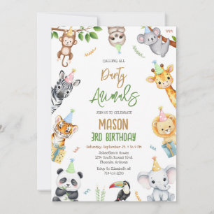 Calling All Party Animals Jungle Safari Birthday Invitation
