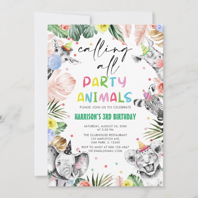 Calling All Party Animals Jungle Safari Birthday Invitation (Front)