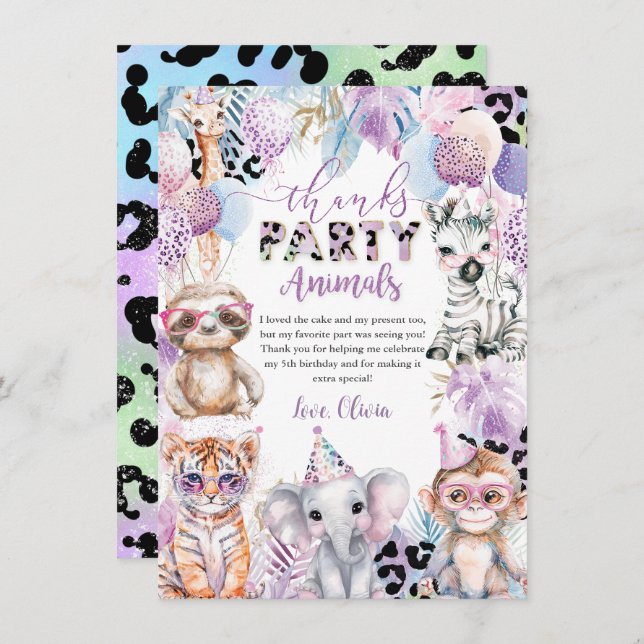 Calling All Party Animals Jungle Safari Birthday Thank You Card (Front/Back)