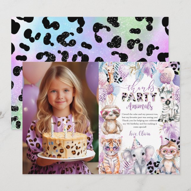 Calling All Party Animals Jungle Safari Birthday Thank You Card (Front/Back)