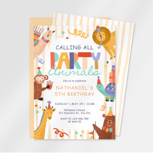 Calling All Party Animals Kids Birthday Invitation