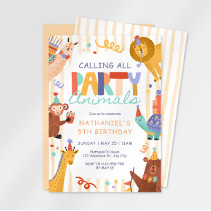 Calling All Party Animals Kids Birthday Invitation