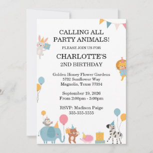 Calling All Party Animals Kids Birthday Invitation