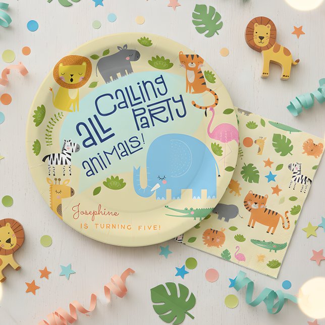 Calling all party animals kids birthday party paper plate (Creator Uploaded)