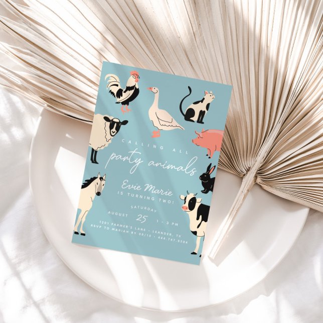 Calling All Party Animals | Kids Farm Animals Invitation (Customize the colors throughout this entire design in the editor tool!)