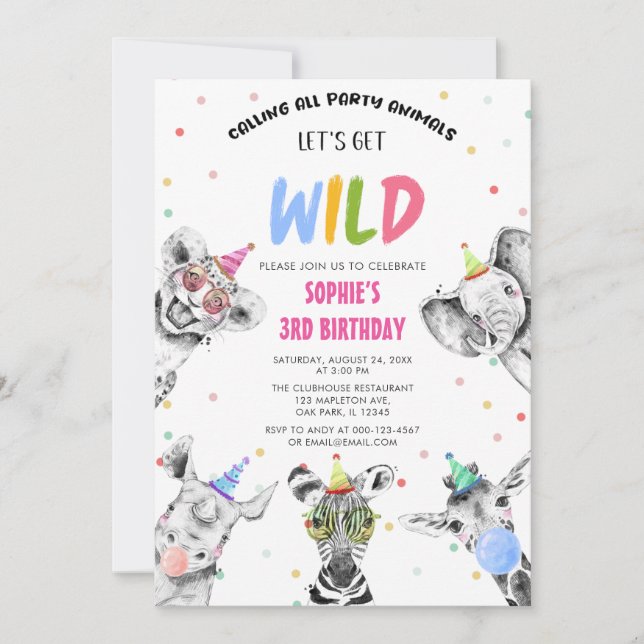 Calling All Party Animals Let's Get Wild Birthday Invitation (Front)