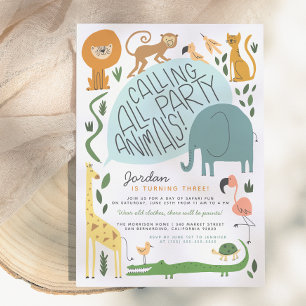Calling All Party Animals   Modern Safari Birthday Invitation