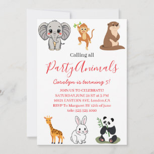 Calling All Party Animals Pink Safari Birthday Invitation