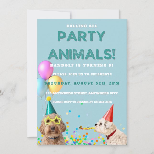 Calling All Party Animals Puppy Dog Birthday Party Invitation (Front)