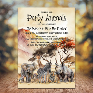 Calling All Party Animals Safari Animals Birthday  Invitation