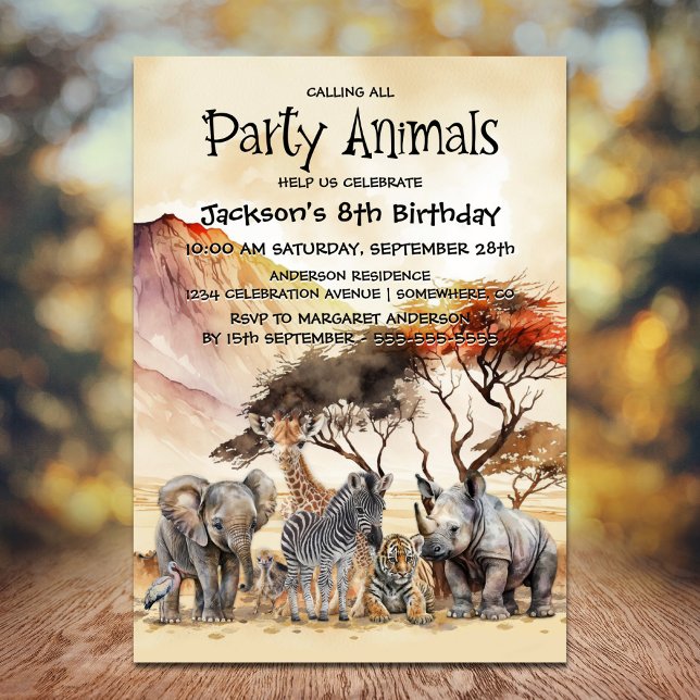Calling All Party Animals Safari Animals Birthday  Invitation (Creator Uploaded)