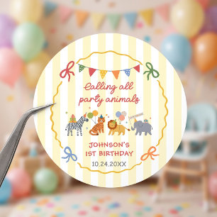 Calling All Party Animals Safari Birthday Classic Round Sticker