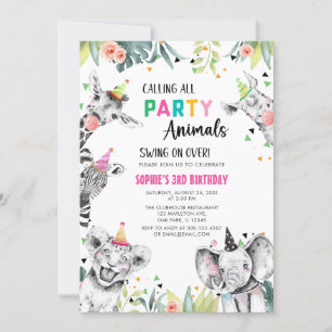 Calling All Party Animals Safari  Birthday Invitation