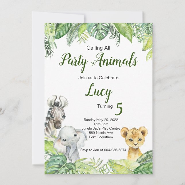 Calling All Party Animals Safari Birthday Invitation (Front)