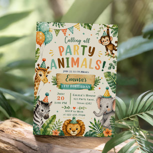Calling All Party Animals Safari Birthday Invitation
