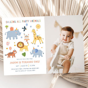 Calling All Party Animals Safari Birthday Photo Invitation